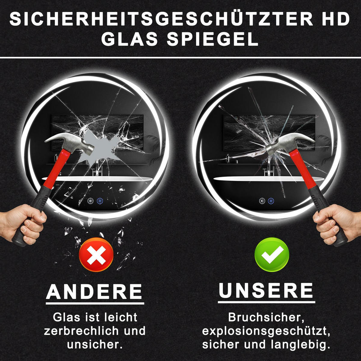 BADEZIMMERSPIEGEL Redick mit LED-Leuchte Ø50 cm - Weiß, Glas (50/2.4/50cm) - Nettlife