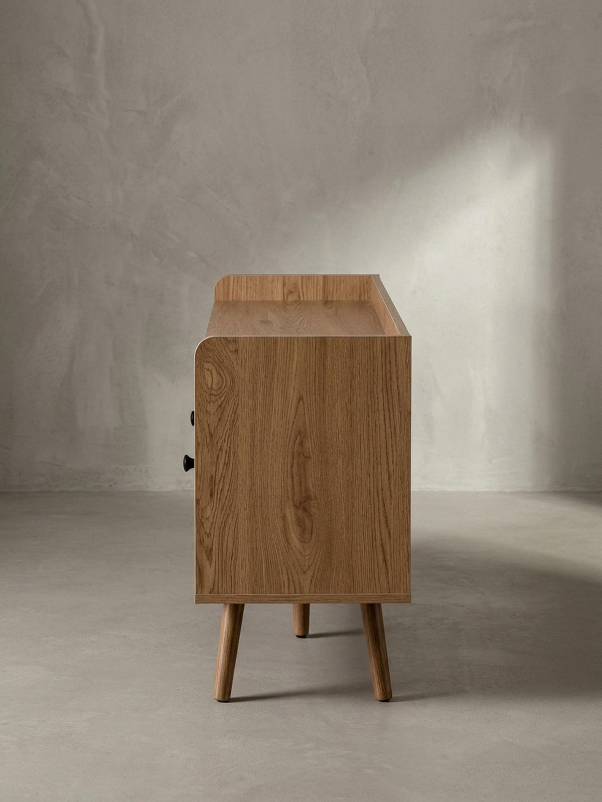 LOWBOARD Eiche-Dekor Rattan Modern Stil 120x56x39 cm mit Schubladen - Eichefarben/Braun, Holz (120/56/39cm) - KADIMA DESIGN