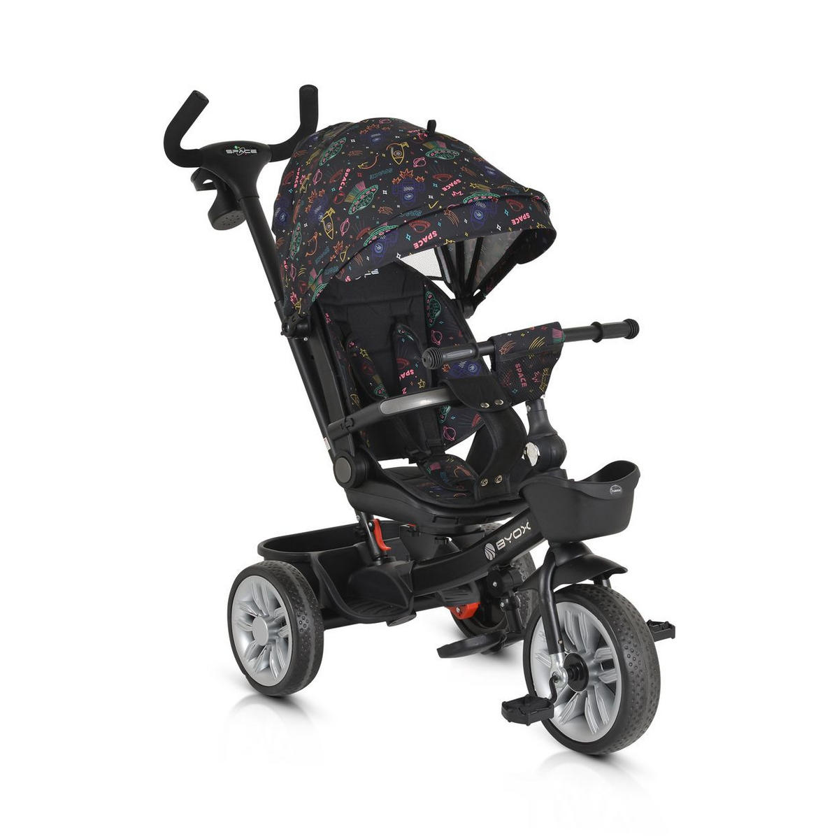 DREIRAD Space 3 in 1 bunt Getränkehalter, Korb, Schiebegriff, EVA-Räder - Multicolor, Metall (89/51/98cm)