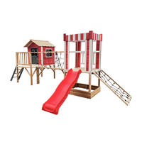 SPIELPARK WUNDERLAND - Rot, inkl. Rutsche - Rot, Holz (555/215/340cm) - Home Deluxe