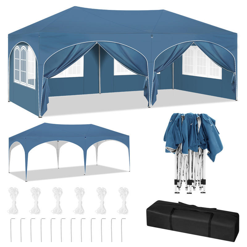 FALTPAVILLON –Blau– 3×6 m, UV-beständig und wasserdicht, mit 6 Seitenteilen - Blau, Metall (293/265/583cm) - Kaket