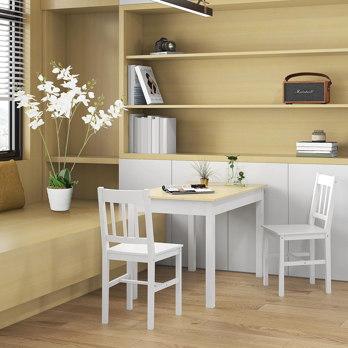 ESSZIMMERSTÜHLE 2er-Set DE-13307 Massivholz mit Lattenrücken Weiß - Weiß, Holz (46.5/85.5/41cm) - ComfortXL