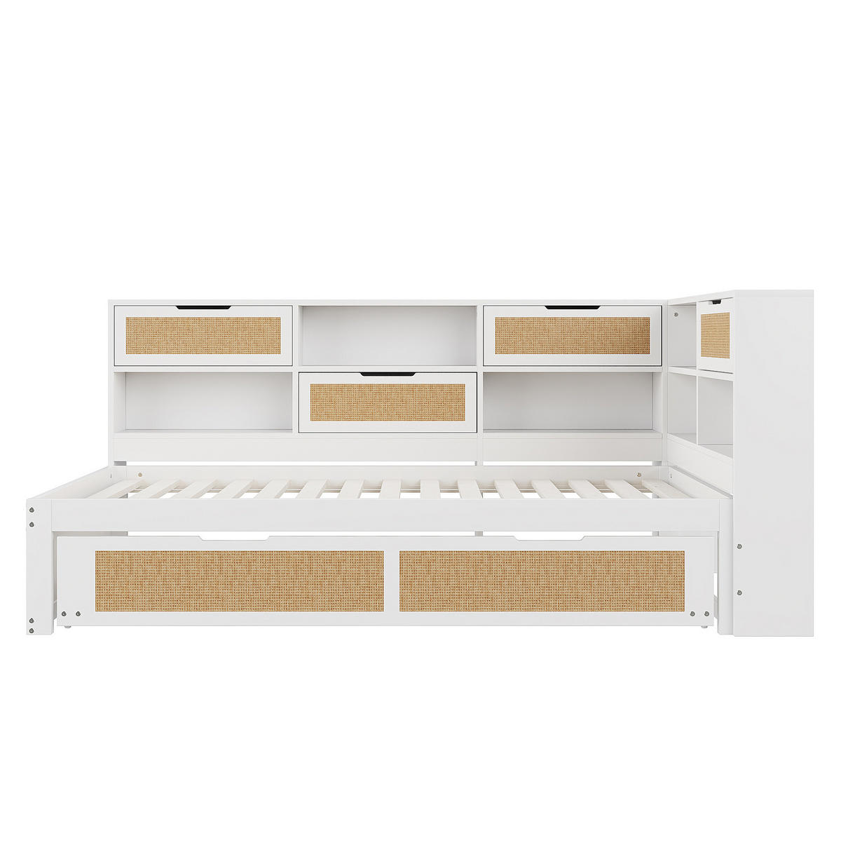 POLSTERBETT aus Massivholz 90x200 cm in Weiß mit Ausziehbett & USB-Anschluss - Weiß, Holz (90/200cm) - Modfu