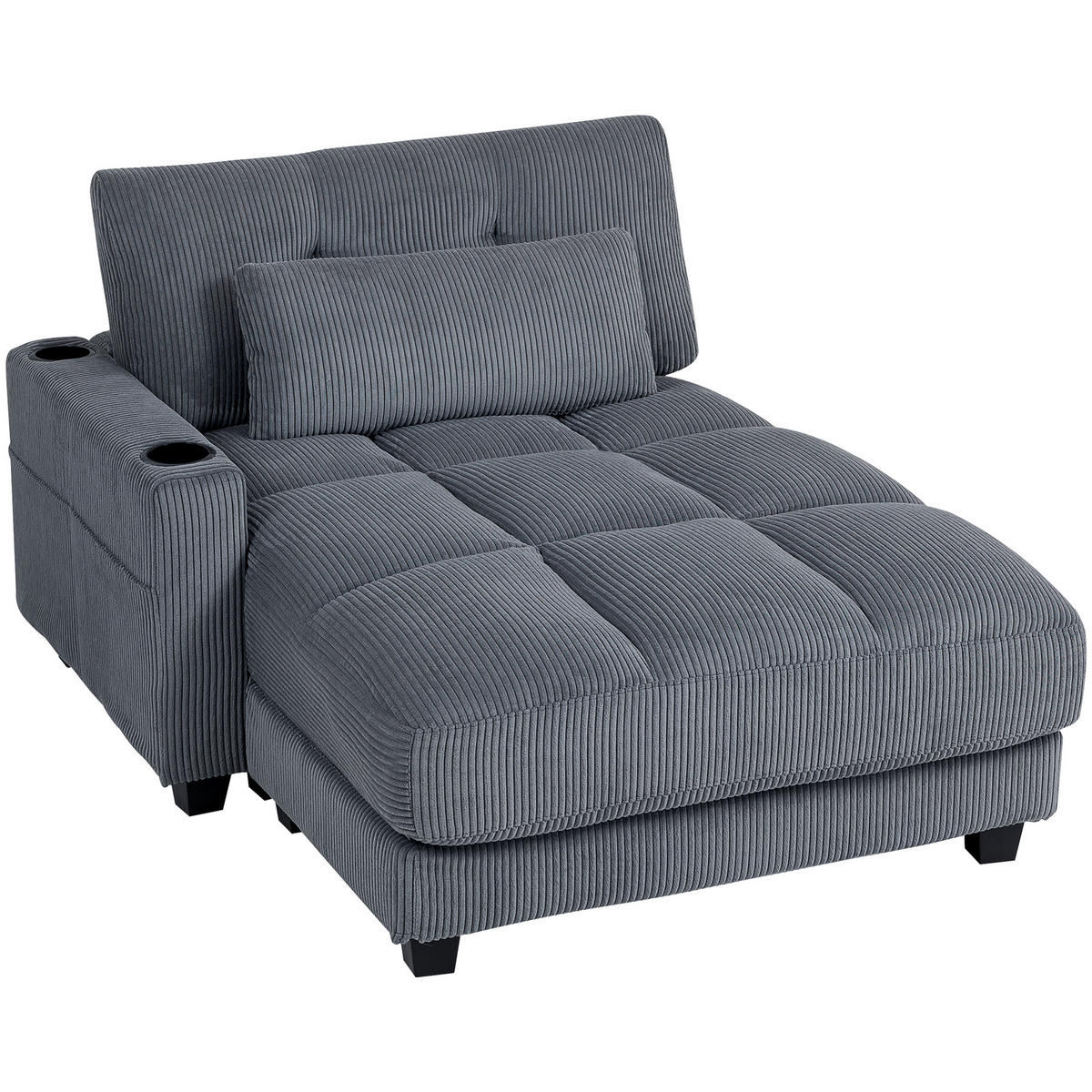 SOFA-BETT DE-06505 zum Bett umwandelbar, Becherhalter, Taschenfederkern Grau - Dunkelgrau, Holzwerkstoff/Textil (147/86/114cm) - ComfortXL