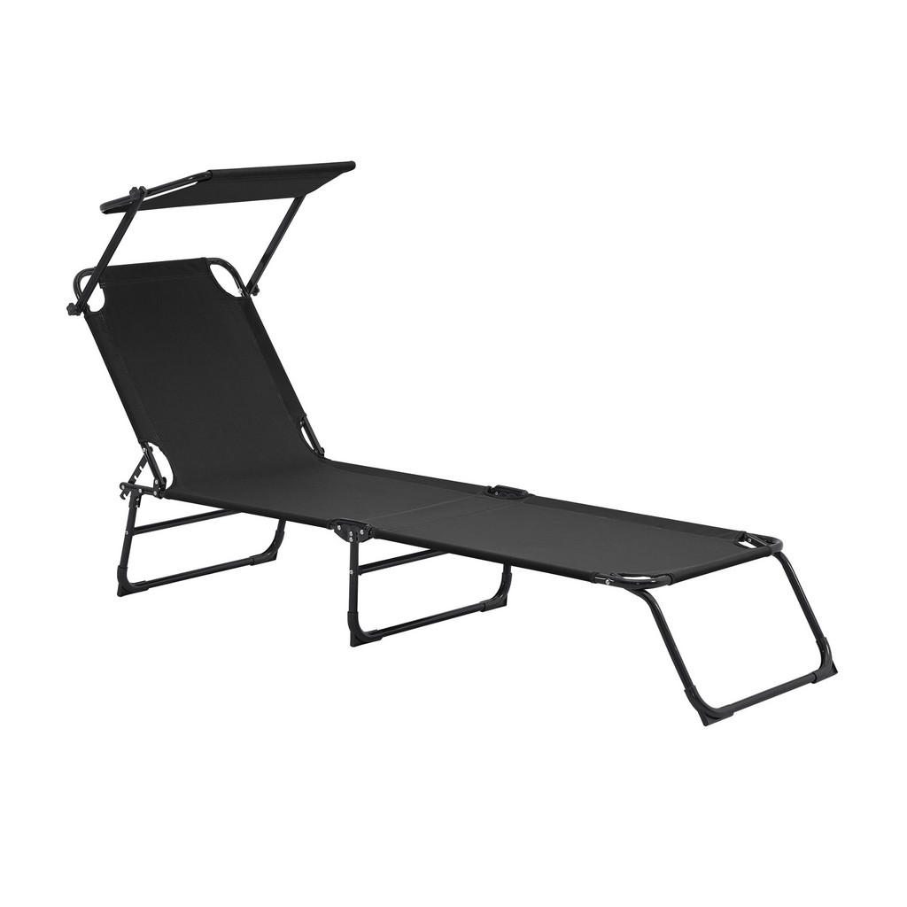 Thumbnail - casa.pro Sonnenliege-Set, Schwarz, Metall, 187x27x53 cm, Gartenmöbel, Gartenliegen