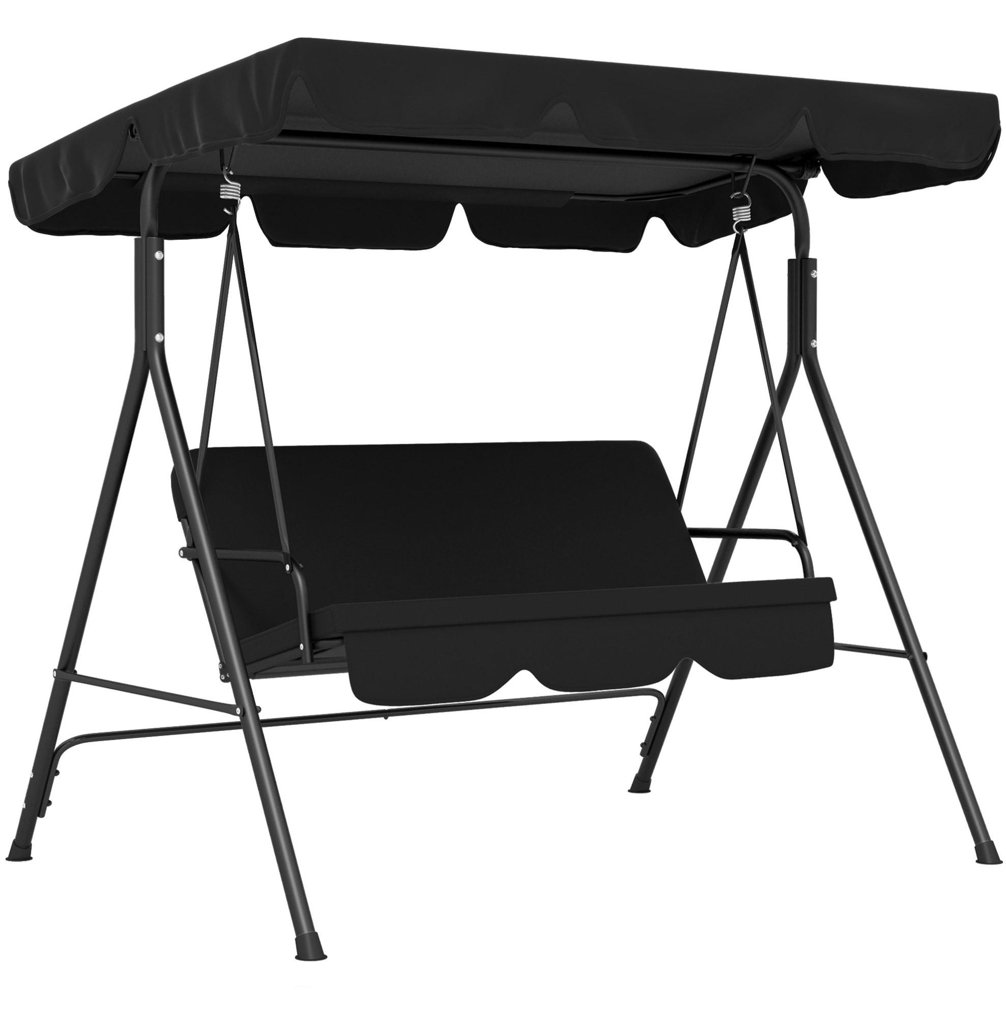 HOLLYWOODSCHAUKEL aus Stahl 172 x 110 x 153 cm in Schwarz mit schwenkbarem Sonnendach - Schwarz, Metall (110/153/172cm) - Modfu