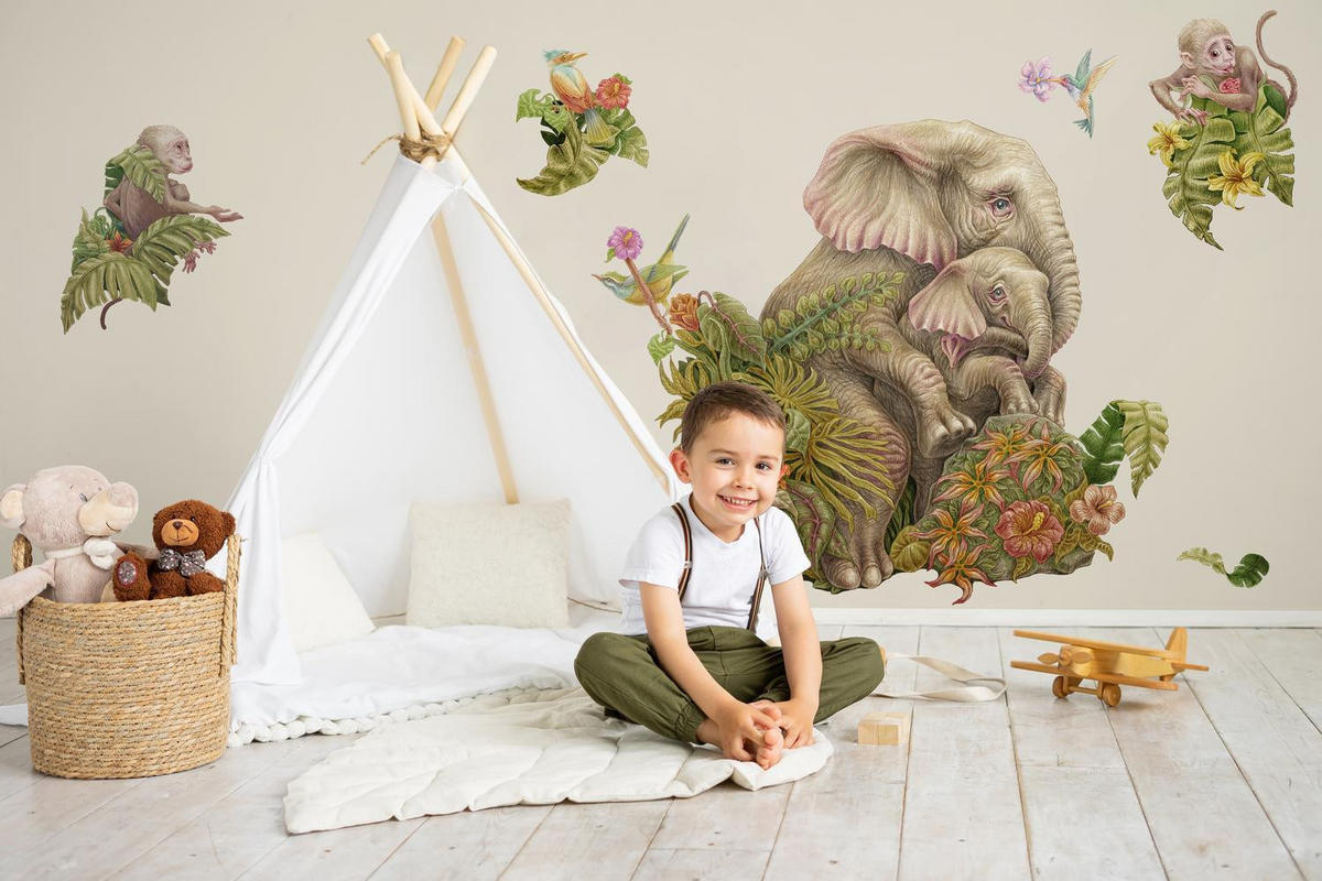 WANDAUFKLEBER 100x125cm - Tropische Blätter - Multicolor, Kunststoff (100/125/0.1cm) - Wallfluent