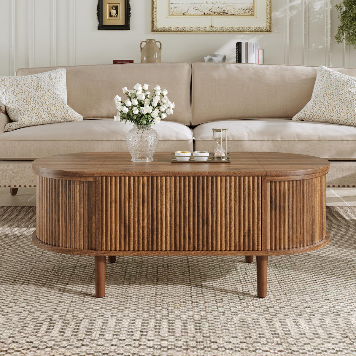 COUCHTISCH 100/48/53,5 cm nussbaum aus MDF mit höhenverstellbarer Tischplatte - Walnussfarben, Holzwerkstoff (100/48/53.5cm) - OKWISH