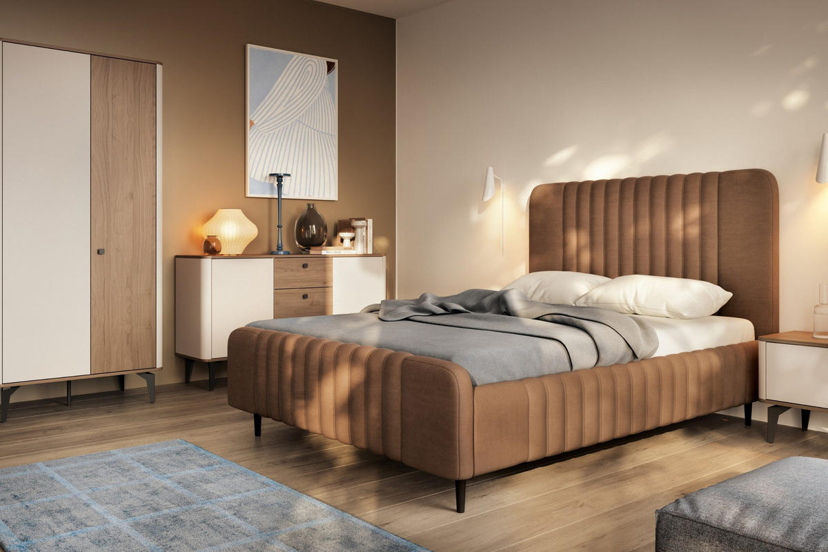 VITRINE AURO 02 73/190/40 cm in Kaschmir / Royal Nussbaum mit LED - Kaschmir/Nussbaumfarben, Holzwerkstoff (73/190/40cm) - Deine Möbel 24