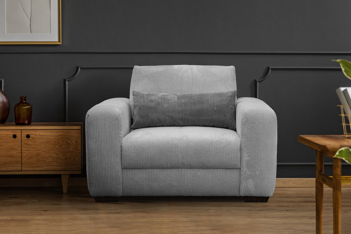 SESSEL OLI in Cordstoff hellgrau - Hellgrau, Holz/Textil (130/91/108cm) - Courtois Laville