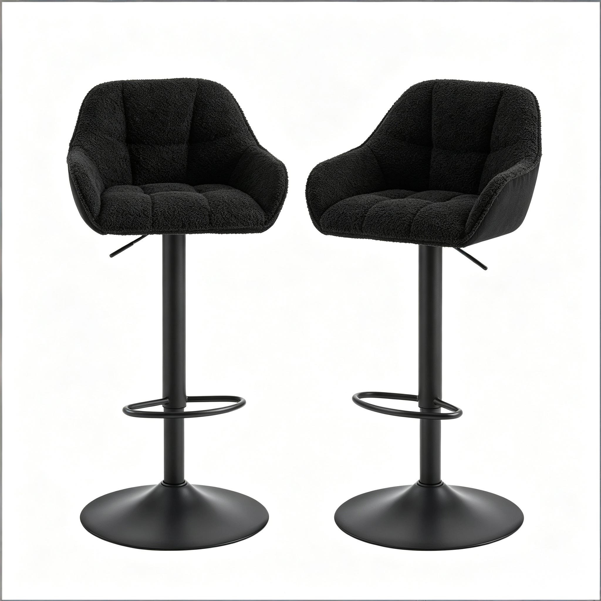 BARHOCKER 2er-Set Schwarz Höhenverstellbar & Drehbar mit Chenille - Schwarz, Metall (50/109/52cm) - PANGIVO