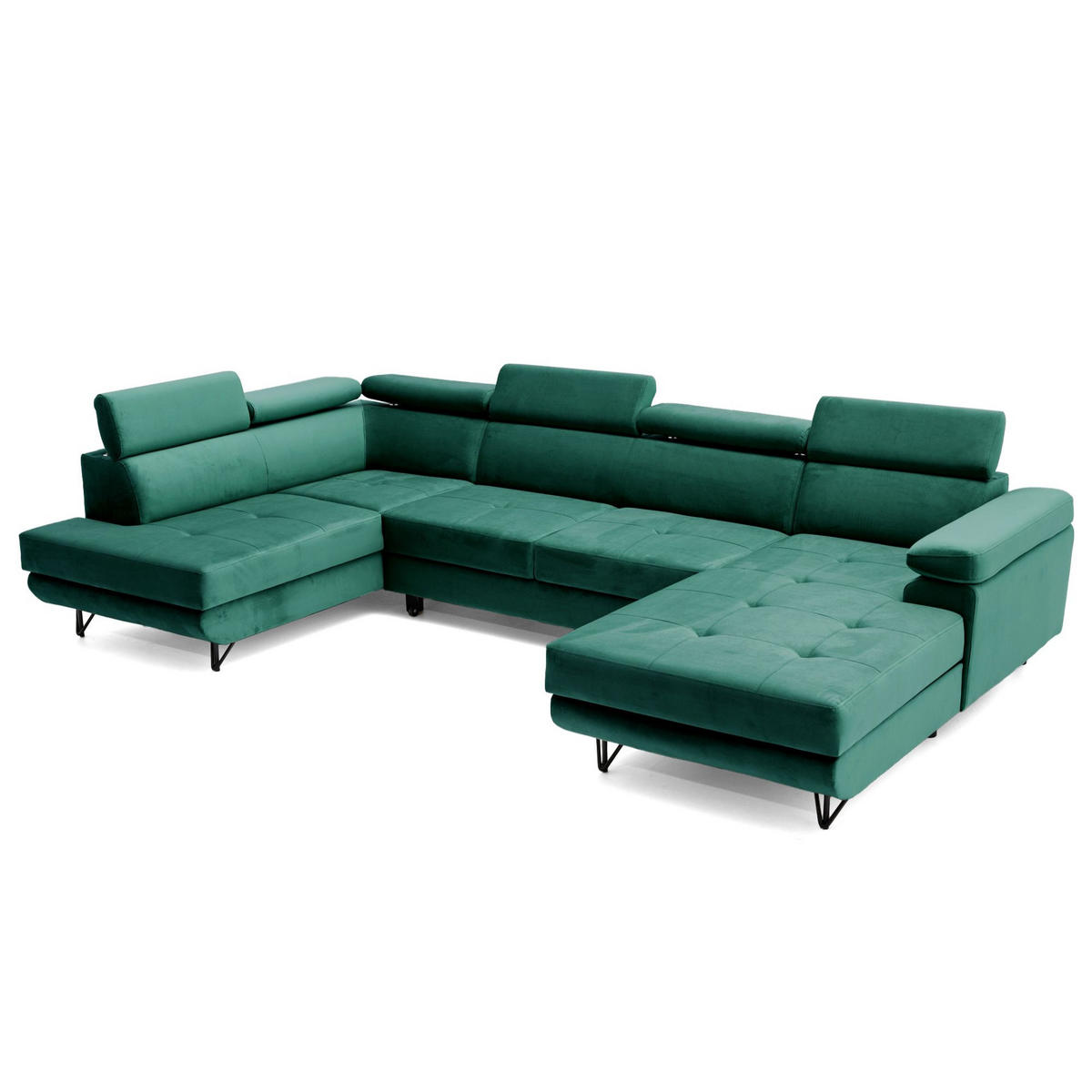 ECKSOFA U-Form JUNIOR U Links mit Schlaffunktion 128x254 Velours Dunkelgrün - Dunkelgrün/Schwarz, Holz/Textil (323/90/184cm) - Muffo