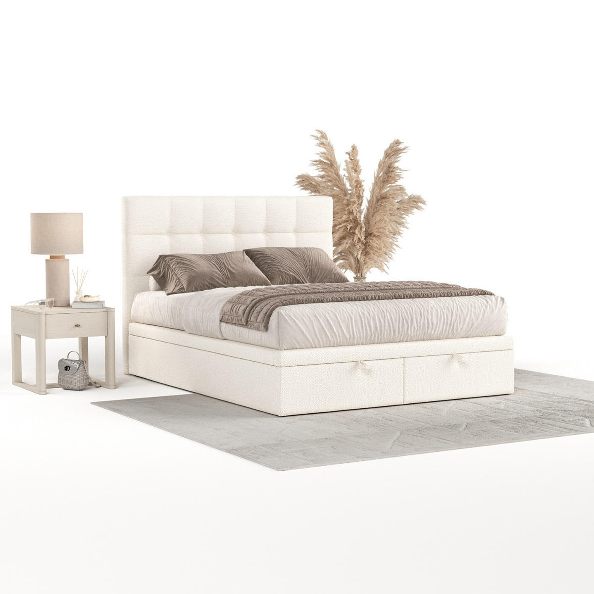 POLSTERBETT Guam mit Stauraum 140/200 cm Creme im Alta Stoff - Creme/Schwarz, Holz/Holzwerkstoff (140/200cm) - AltaBeds