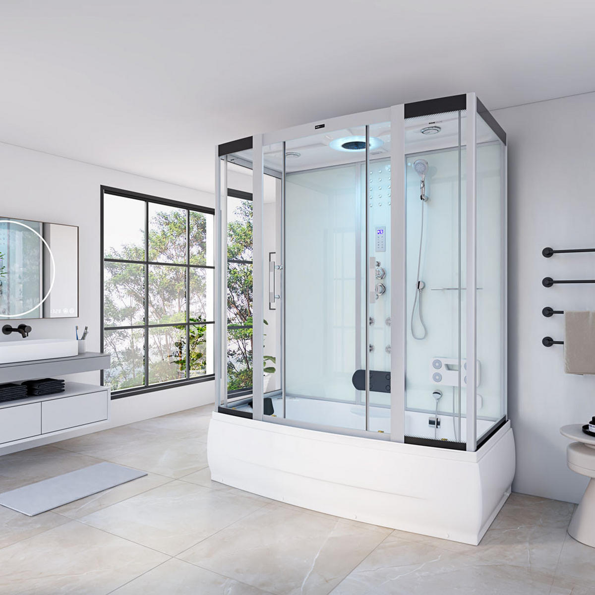 DAMPFDUSCHE DIAMOND BIG - Weiß, 190 x 100 cm - Weiß, Glas (100cm) - Home Deluxe