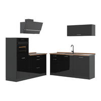 KUCHYŇSKÝ KOUT R-Line, Černý vysoký lesk/Antracit, 160 cm pracovná doska Dub Goldkraft - antracitová/vysoce lesklá černá, kompozitní dřevo (160/143/60cm) - Vicco