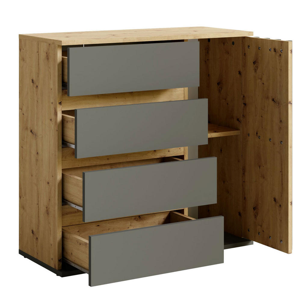 Thumbnail - Feldmann-Wohnen Garderoben-Set, Grau, Holz, 1 Fächer, 4 Schubladen, Rechteckig, 200x202x34 cm, Garderobe, Garderoben-Set...