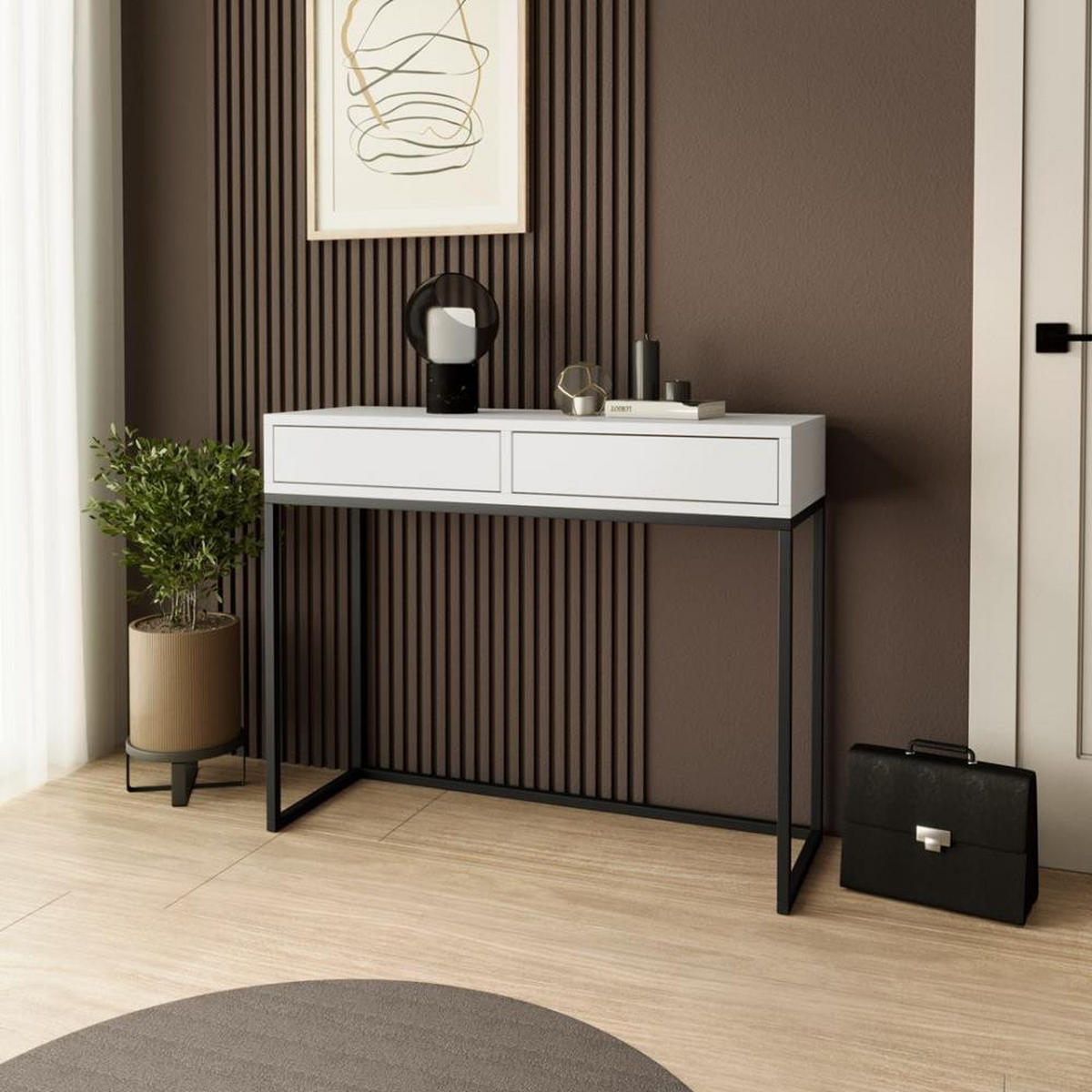 KONSOLENTISCH Lango 100/85/35 weiß mit schwarzen Matellbeinen - Schwarz/Weiß, Holzwerkstoff/Metall (35/100/85cm) - Beautysofa