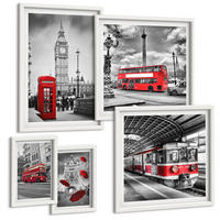 BILDER SET 5er Set - 50x50 cm & 20x30 cm & 40x60 cm Weißer Rahmen - Tropischer Wald Papageienwasserfall - Weiß, Kunststoff (40/60cm) - TULUP
