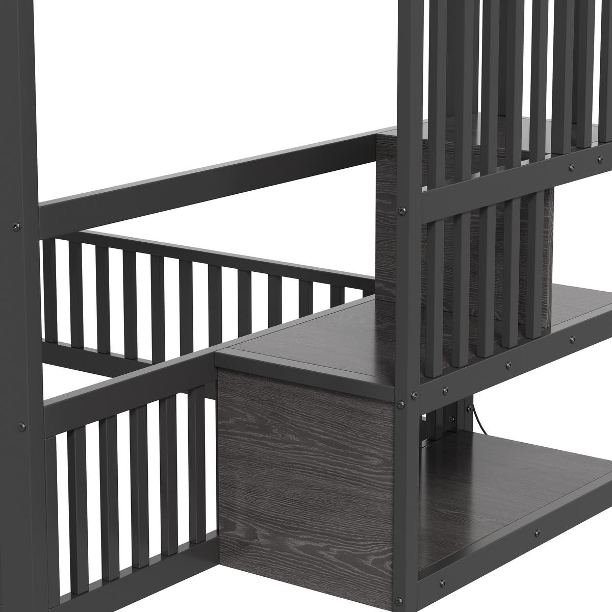 ETAGENBETT 140/200 cm Schwarz mit Stauraumleiter und LED - Schwarz, Metall (140/200cm) - Oxeza