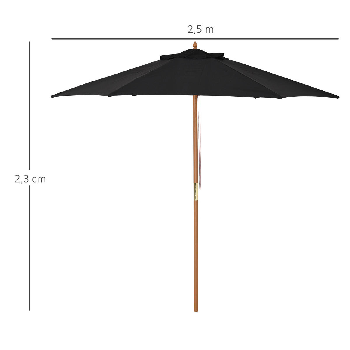 SONNENSCHIRM, Bambus+Tannenholz, Schwarz - Schwarz, Naturmaterialen/Holz (250/250cm) - Outsunny