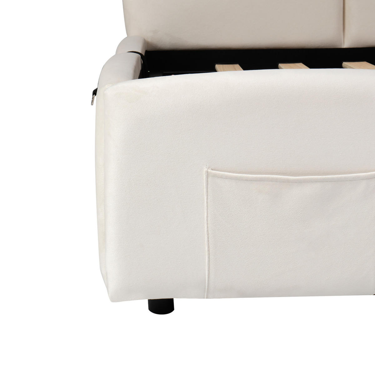POLSTERBETT 90/200 cm in Beige aus Samt mit Stauraum und USB- und Type-C-Anschlüssen - Beige, Textil (90/200cm) - Flora Grace