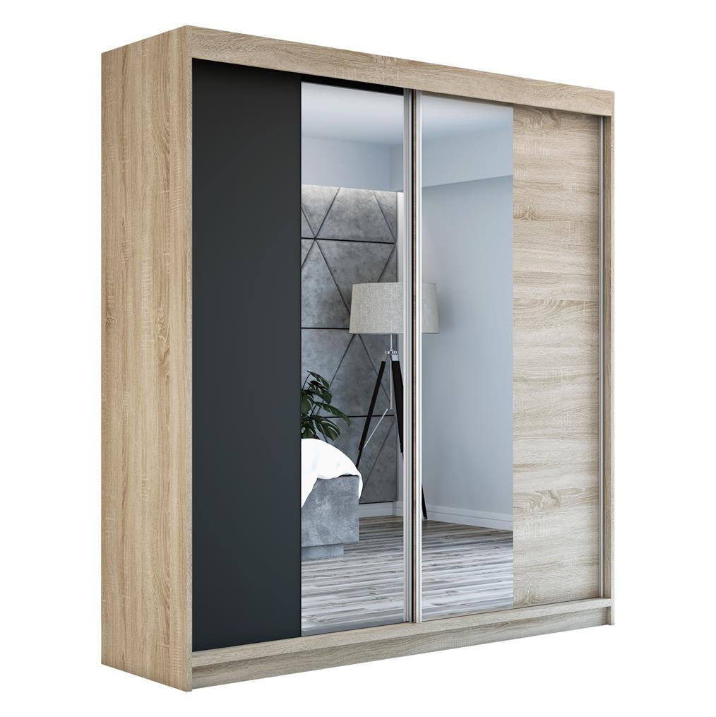 A&J MöbelLand Schwebetürenschrank Braun, Schwarz, Braun 120x215x59.5 cm