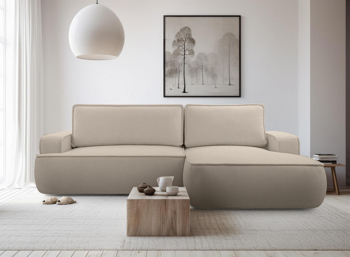 ECKSOFA L Form Ablia Beige 267/168/87 cm mit Schlaffunktion R - Beige/Schwarz, Kunststoff/Textil (267/168cm) - AX Living