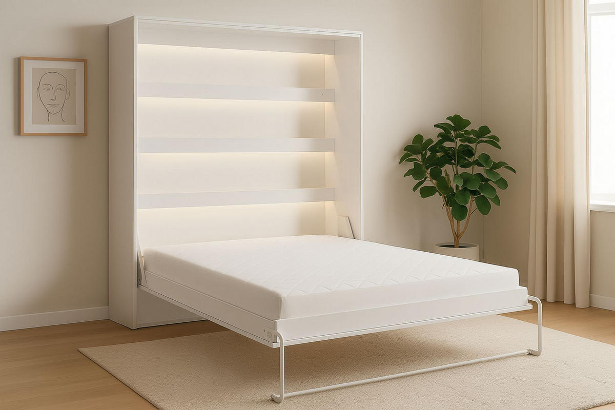 SCHRANKBETT Perfekt 160x200 Ein Vertikales Vereint Mit Matratze Weiß+Schwarz - Schwarz/Weiß, Holz (160/200cm) - Kaiser Möbel