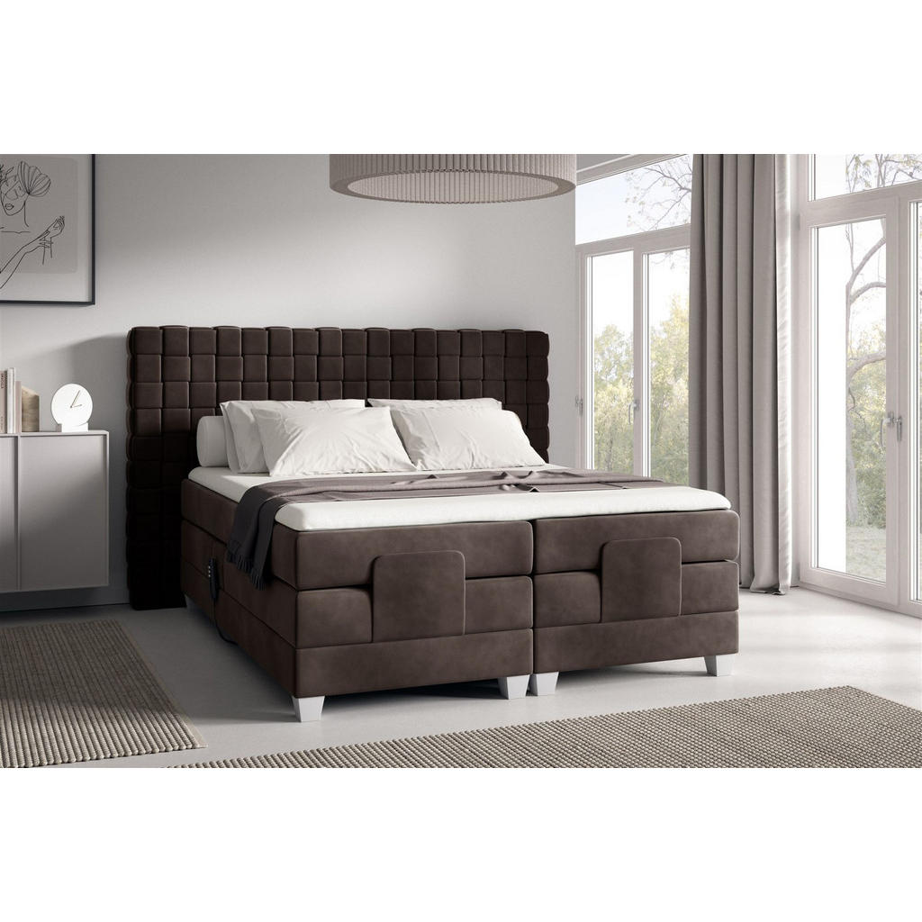 Thumbnail - Fun Möbel Boxspringbett, Dunkelbraun, Textil, 200x200 cm, Schlafzimmer, Betten, Boxspringbetten
