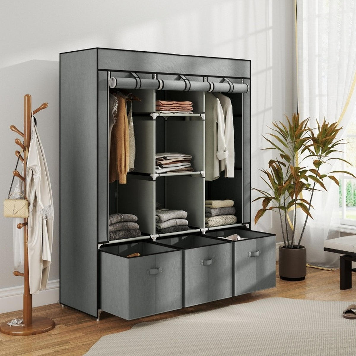 KLEIDERSCHRANK 125/162,5/43 cm Hellgrau aus Stahl mit Reißverschluss - Hellgrau, Metall (43/162.5/125cm) - OKMYHOME