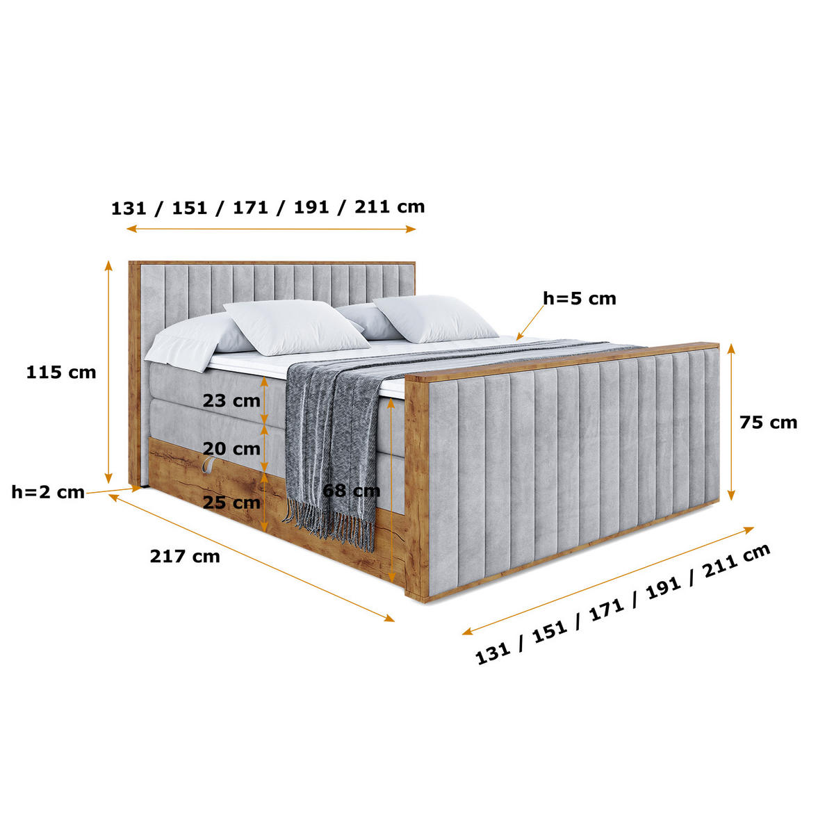 BOXSPRINGBETT mit Matratze H3|H4 und Lattenrost - LOLLI4-Z KING-140x200 - Grau Monolith - Grau, Holzwerkstoff (140/200cm) - ALTDECOR