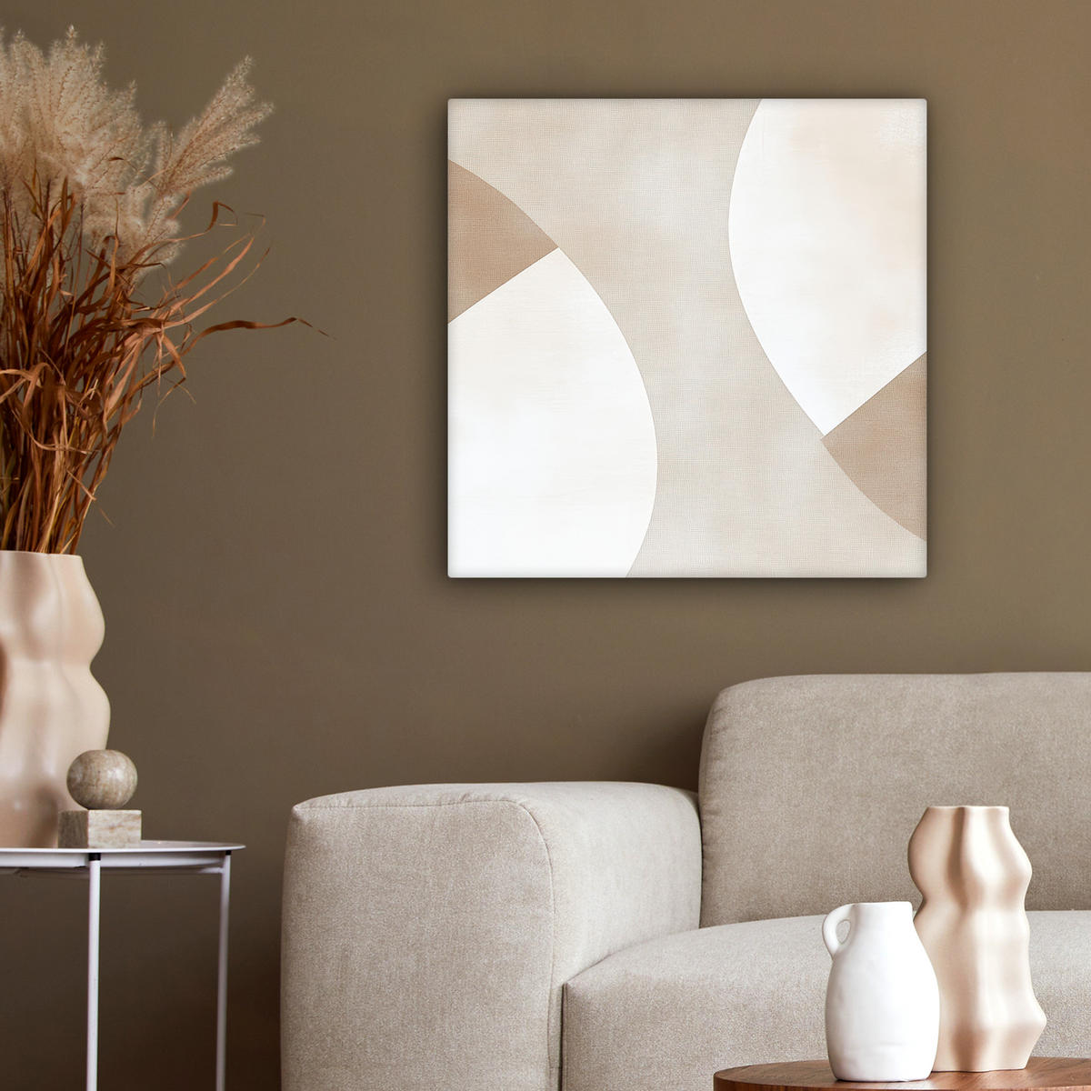 LEINWANDBILD Braun - Japandi - Abstrakt 50x50 cm - Sandfarben, Textil (50/50cm) - MuchoWow