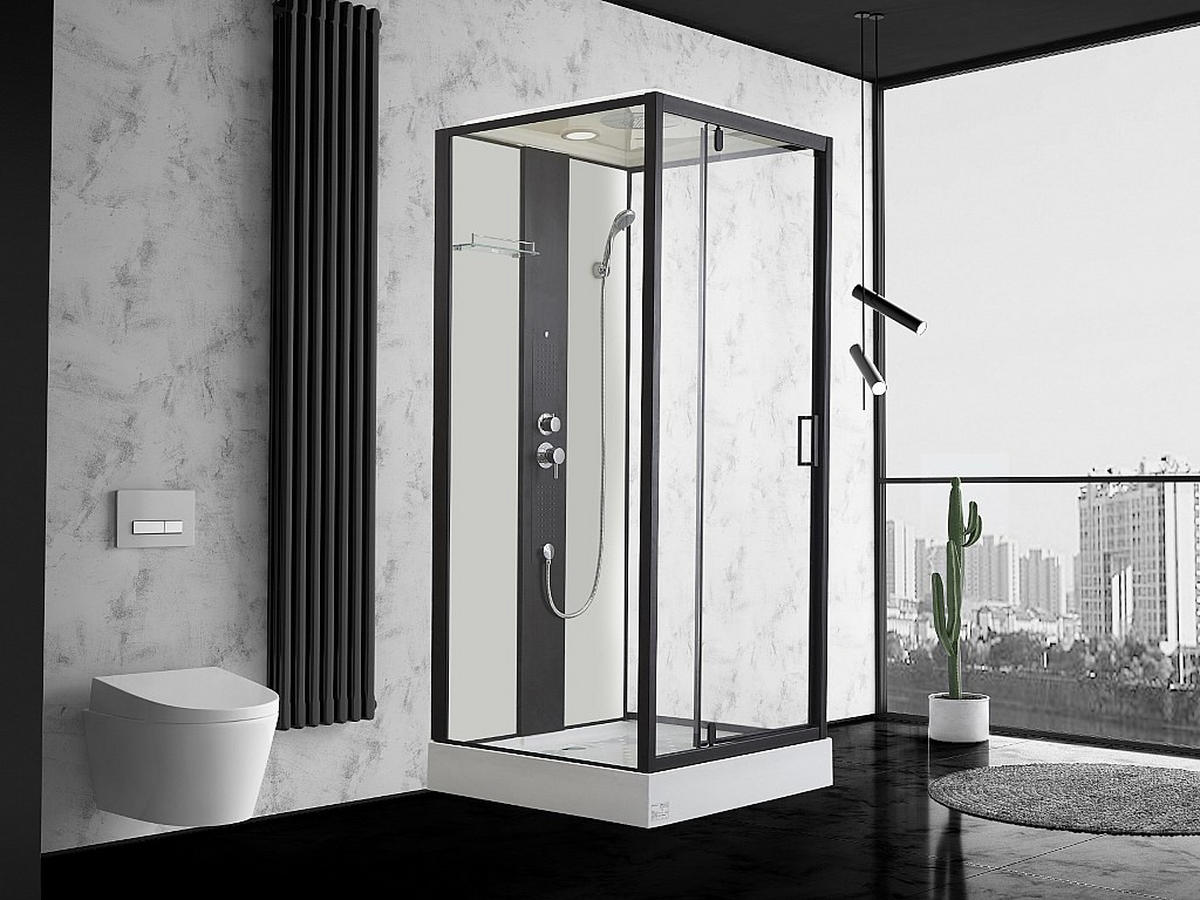 DUSCHKABINE Massagedusche - 90 x 90 x 215 cm - Regendusche & Handbrause - PRIMEA - Schwarz, Metall (90/90/215cm) - Vente-Unique