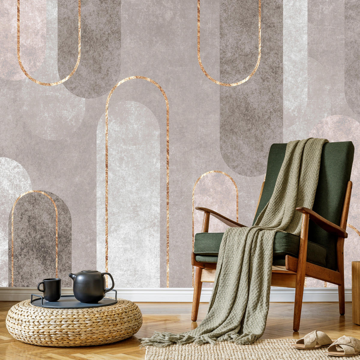 FOTOTAPETE Abstraktion Geometrische Muster Für Wohnzimmer 135x90cm - Beige/Weiß, Papier (135/90cm) - Muralo