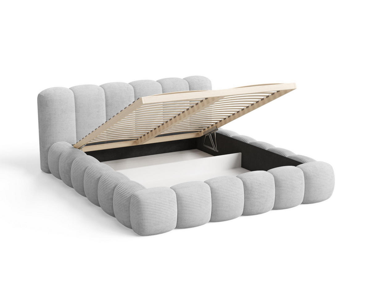 POLSTERBETT 140x200 mit Bettkasten, Lattenrost und Kopfteil, Poso Cord-Stoffbezug Grau - Grau, Holz (140/200cm) - Chilly