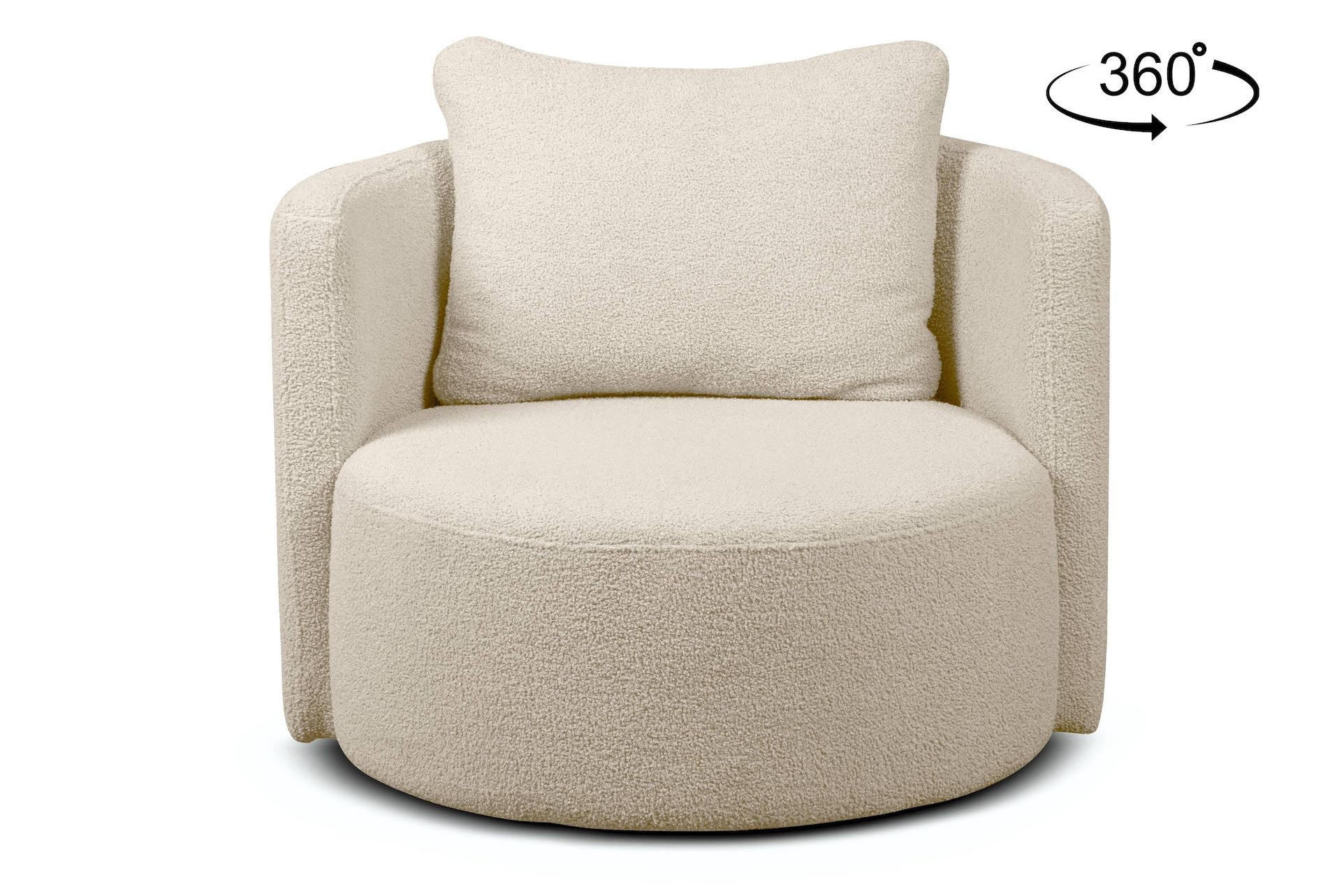 DREHSESSEL RAGGI 360° Drehfunktion mit inklusive dekorativem Kissen, hellbeige - Ecru/Beige, Textil (92/75/94cm) - KONSIMO®