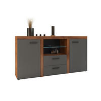SIDEBOARD OKTAWIA 2F2S LED - Dunkelbraun/Graphitfarben, Holzwerkstoff (157/20/40cm) - Meblini