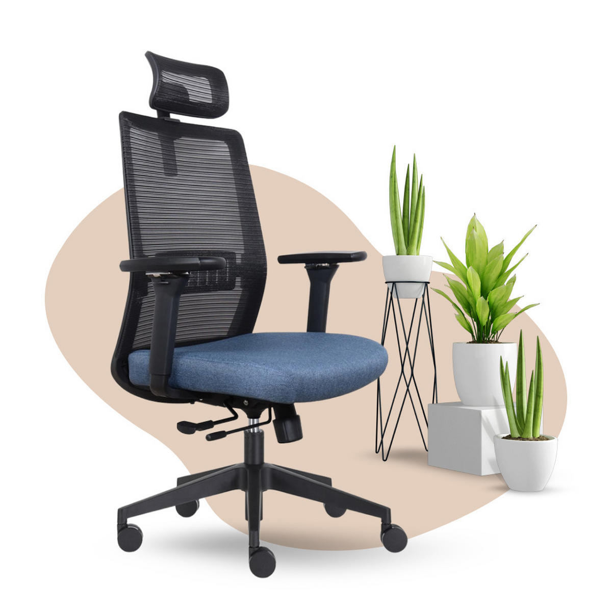 BÜROSTUHL Napoli Deluxe 4D - NEN-EN 1335 - Blau - Blau/Schwarz, Textil (70/118/62cm) - Sedero