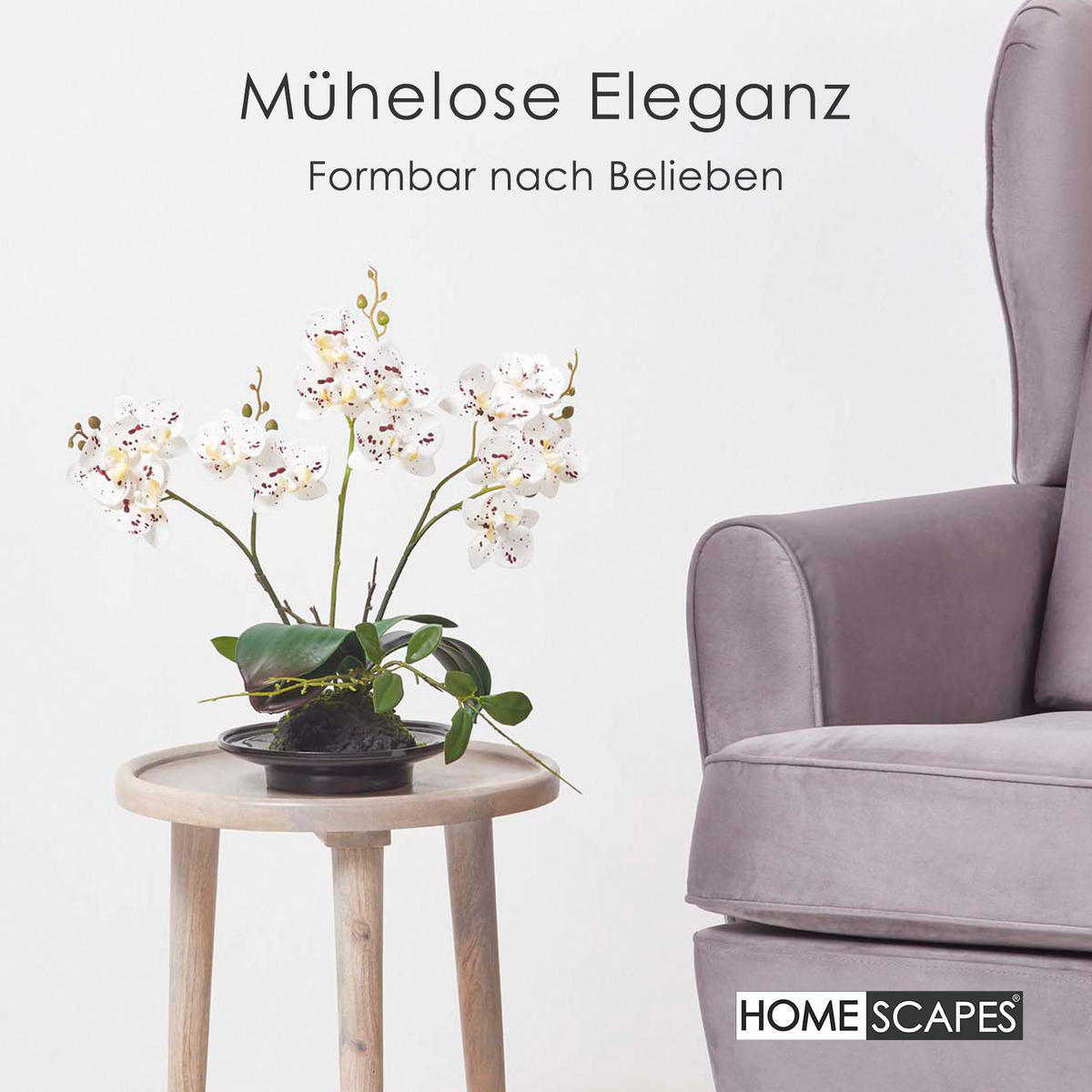 KUNSTBLUME Orchidee weiß-pink in Deko-Schale, 38 cm - Weiß, Kunststoff (38cm) - Homescapes