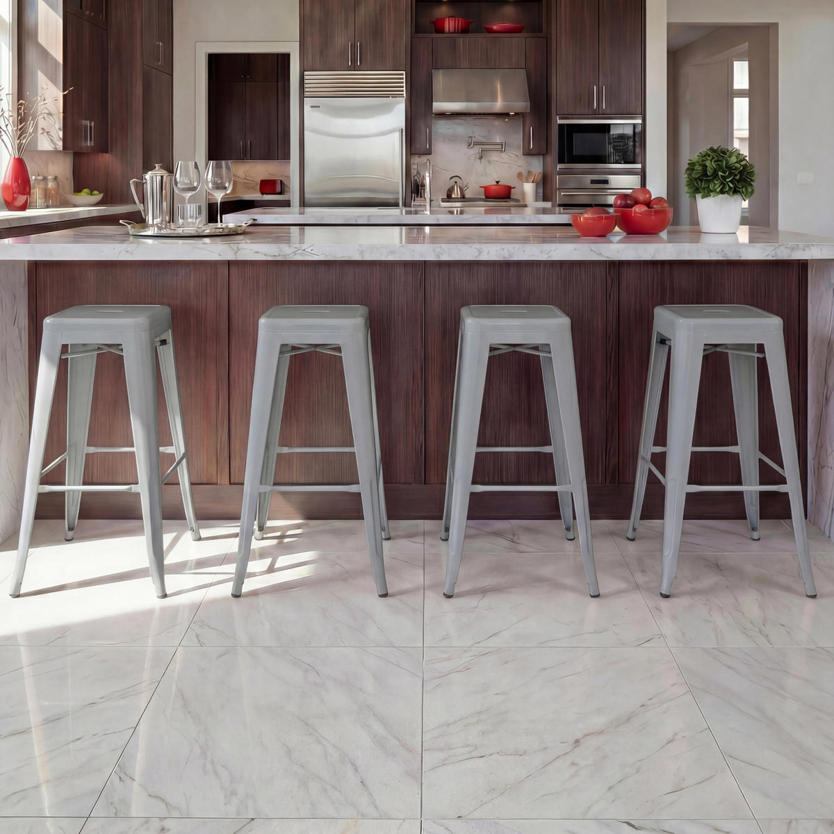 BARHOCKER METALL Grau 4er-Set - Grau, Metall (43/77/43cm) - MCW