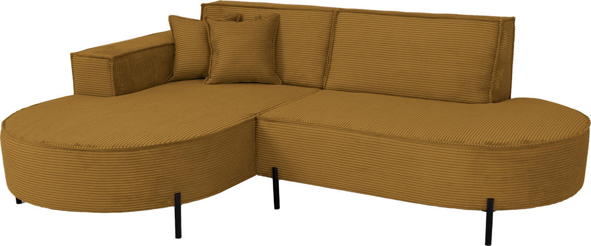 ECKSOFA Hana Loft 3-Sitzer Ecke Links, Cordstoff Chenille, Senf 241/80/168 cm - Dunkelgelb/Schwarz, Textil/Metall (241/168cm) - WFL GROUP