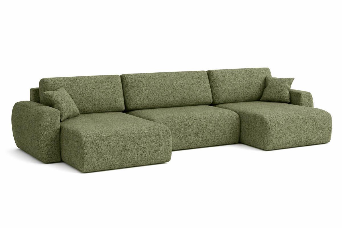 ECKSOFA Mit Schlaffunktion Und Bettkasten U-Form Ariel U, Chenille-Stoff Artico, Moss - Hellgrün, Holz (342/142cm) - Kaiser Möbel