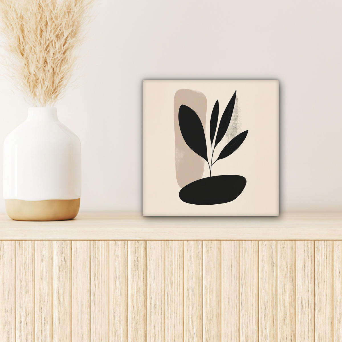 LEINWANDBILD Pflanze - Beige - Japanisch 20x20 cm - Schwarz, Textil (20/20cm) - MuchoWow