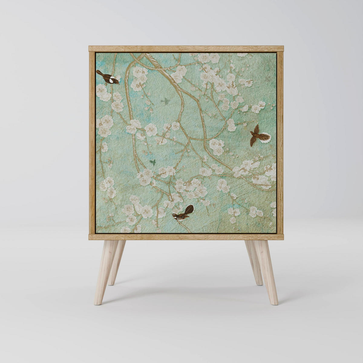 SIDEBOARD BLOOMING CHARM, Grau, 57,5x42x72,5 cm, Schwarze Metallfüße - Multicolor/Schwarz, Holzwerkstoff/Metall (57.5/72.5/42cm) - SpaceRebels
