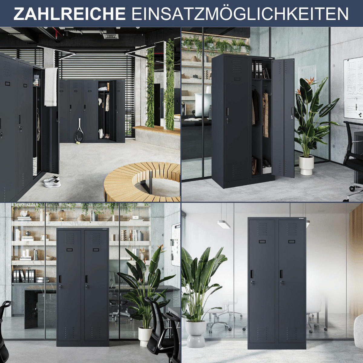 UMKLEIDESCHRANK Spind WIEN 2 Abteile 180x80x50cm Anthrazit - Anthrazit, Metall (80/180/50cm) - DELUKE