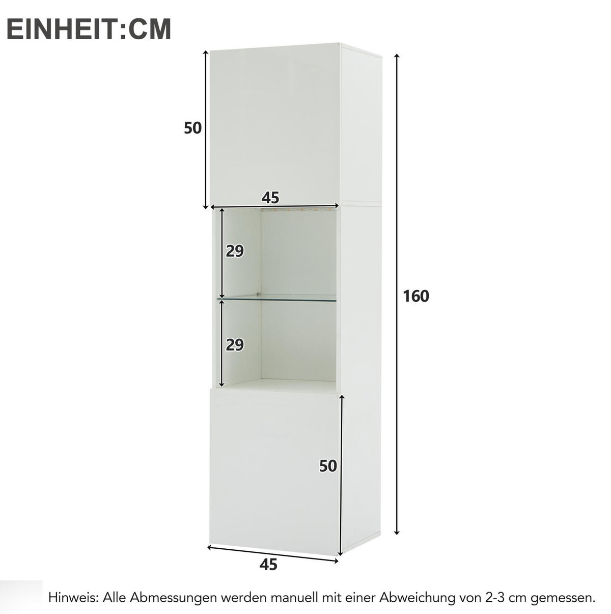 VITRINE 45/35/160 cm aus Spanplatte mit LED-Beleuchtung Weiß - Weiß, Holzwerkstoff (45/160/35cm) - Modenvie