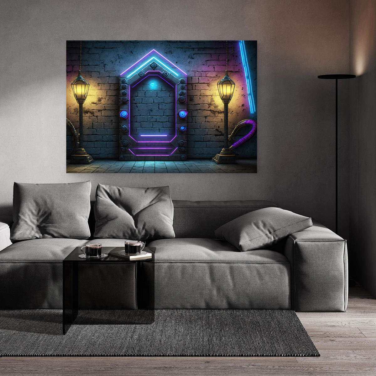 WANDBILD portal neon abstraktion - Lila, Textil (60/40cm) - Feeby