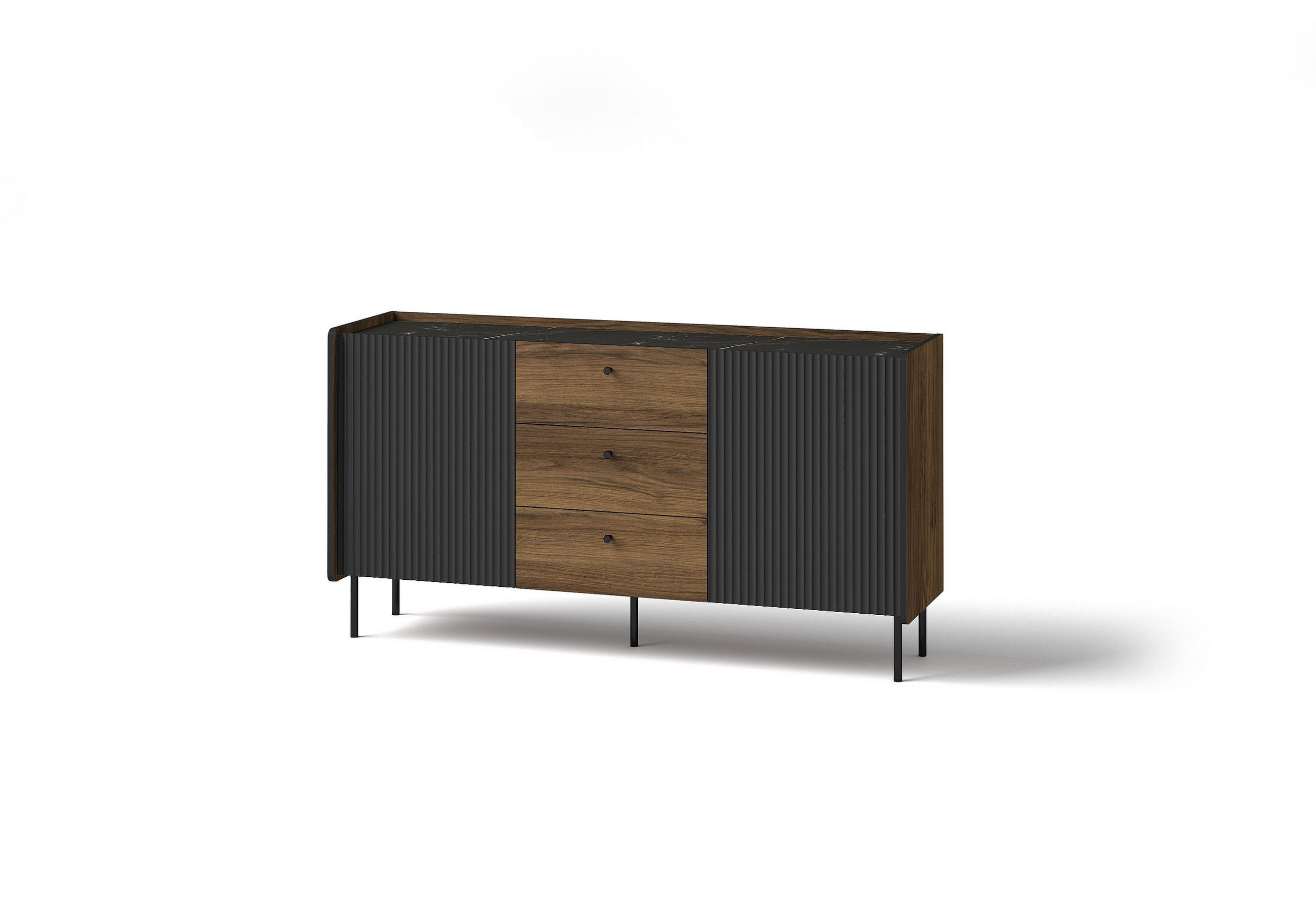 KOMMODE KREON 150/78,6/40cm mit 3 Schubladen 2 Türen Braun - Schwarz/Braun, Holzwerkstoff (150/78.6/40cm) - MASSENO