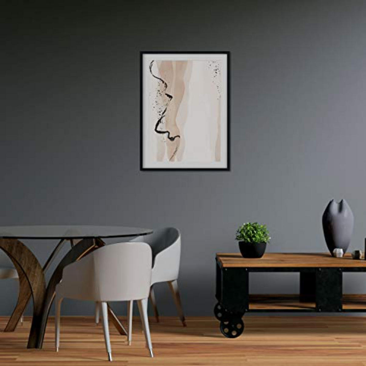 POSTER Set mit 4 Blätter und abstrakten Formen mit braunen Tönen A4 Schwarzer Rahmen - Schwarz, Papier (29.7/3cm) - Nacnic