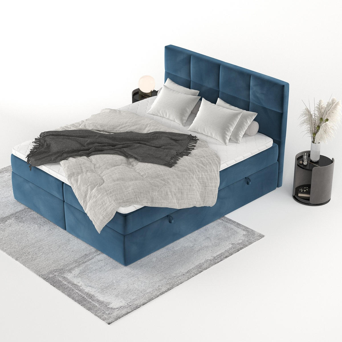 BOXBETT Oris 140/200 cm Dunkelblau im Kronos Stoff - Schwarz/Dunkelblau, Holz/Holzwerkstoff (140/200cm) - AltaBeds